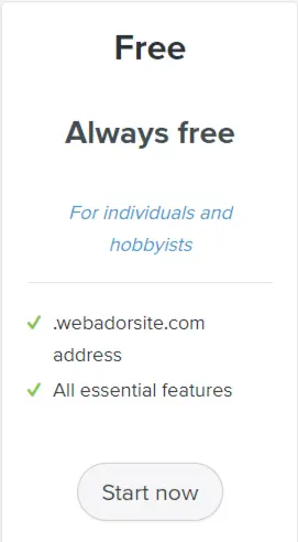 Webador Free Plan