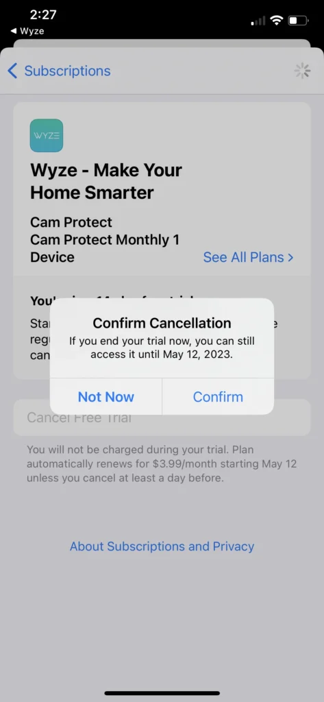 Cancel and Confirm Cancellation