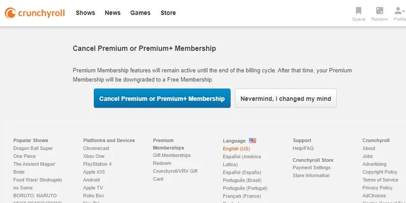 Click Cancel Premium Membership