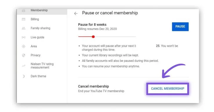 Click Cancel Membership