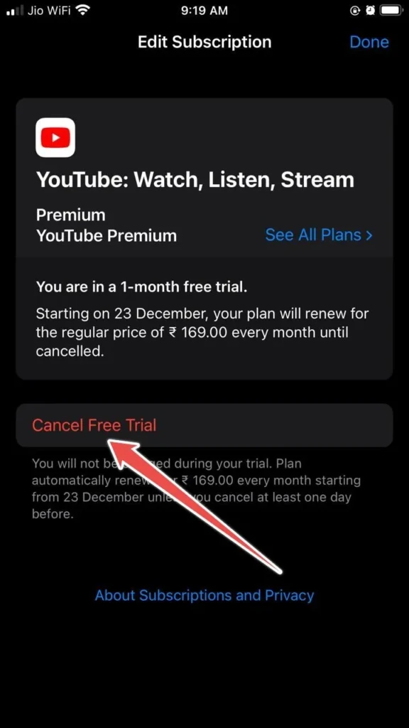 Tap cancel subscription